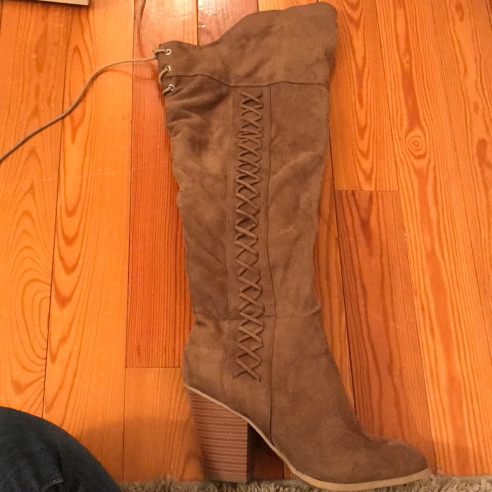 Tan suede knee high boots